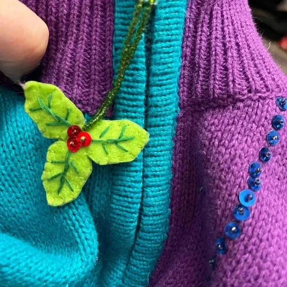 Heirloom Collectibles Vintage Christmas Cat Cardigan Sweater Small Art To Wear - Picture 13 of 13